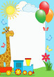 Children's photo framework. Giraffe and train.