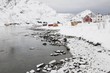 Village in coastal landscape, Skjelfjord, Flakstadoya, Loftofen, Norway