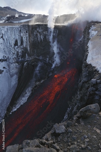 Photo: Molten lava and smoke of Eyjafjallajokull, Fimmvorduhals, Iceland Molten lava and smoke of Eyjafjallajokull, Fimmvorduhals, Iceland