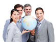 Portrait of a multi-ethnic businessteam holding a globe