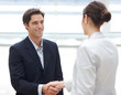 Successful young business executives shaking hands with eachothe
