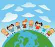 cartoon earth with kids