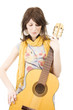 Beautiful woman with guitar - isolated on white