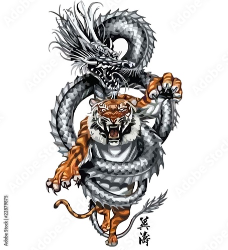 tribal dragon tiger. tattoo dragon with a tiger