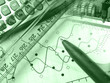 Pen, graph and motherboard, collage Pen, graph and motherboard, collage