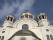 Temple On Blood. Domes, crosses on a background of the dark blue