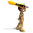 female fantasy manga knight as a cartoon guard. 3D rendering wit