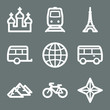 White contour travel web icons on grey set 2