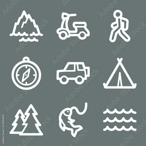 Vektor: White contour travel web icons on grey set 3 White contour travel web icons on grey set 3