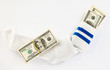 US dollars bundle hidden in white sock US dollars bundle hidden in white sock