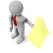 3d man with yellow blank peace of paper 3d man with yellow blank peace of paper
