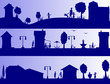 city blue with child and adult, vector or drawing
