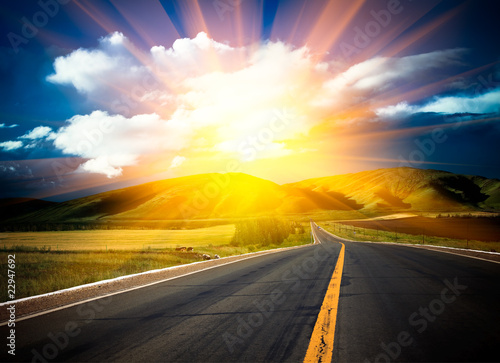 Photo: sunlight above the road. sunlight above the road.