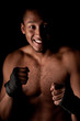 Young fighter holding guard