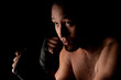 Young fighter holding guard