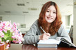 asian girl studying in library asian girl studying in library