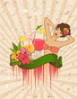Beautiful pin-up girl with cocktail in retro style