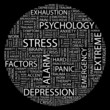 STRESS. Word collage on black background.