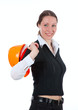 young bussines women with helmet over white