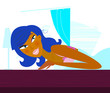 Vector: Time to wake: Young woman in bed. VECTOR Time to wake: Young woman in bed. VECTOR