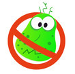 Stop virus - green virus in red alert sign. VECTOR