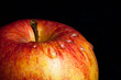 A wet red apple on black background