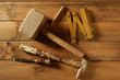 carpenter tools saw hammer wood tape plane gouge