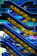 Blue and yellow escalators