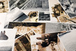 Pictures with ornamented edges on table