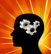 Gear symbol in the head of a thinking silhouette woman concept