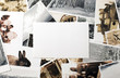 Pictures with ornamented edges on table