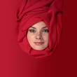 Woman in red scarf