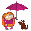 Vektor: Little girl and a dog walking in the rain Little girl and a dog walking in the rain