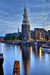 Amsterdam, Montelbaanstoren am Abend