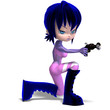 cute cartoon astronaut with blue hair and boots. 3D rendering wi cute cartoon astronaut with blue hair and boots. 3D rendering wi