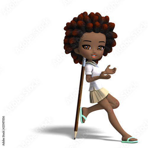 stock photo : cartoon girl with black curly hair