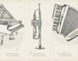 retro banners- music theme - piano, trumpet, accordion retro banners- music theme - piano, trumpet, accordion