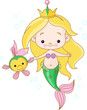 Little mermaid and fish