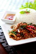 Thai food Rice and basil. Close-up Thai food Rice and basil. Close-up