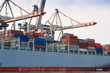Cargo freight container ship at harbour terminal Cargo freight container ship at harbour terminal