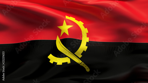 Illustration: Creased Angola satin flag in wind with seams and wrinkle Creased Angola satin flag in wind with seams and wrinkle