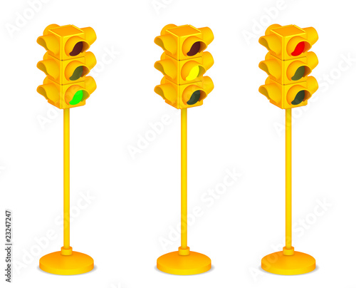 Set of three shiny traffic lights