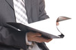 business man holding stack of files and folders