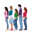 young man and women in queue young man and women in queue