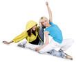 Teenage girl dancing hip-hop over white background Teenage girl dancing hip-hop over white background