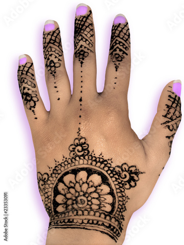 Henna hena mehendi design isolated purple nails and shadow