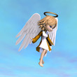 cute cartoon angel with wings and halo. 3D rendering with clippi