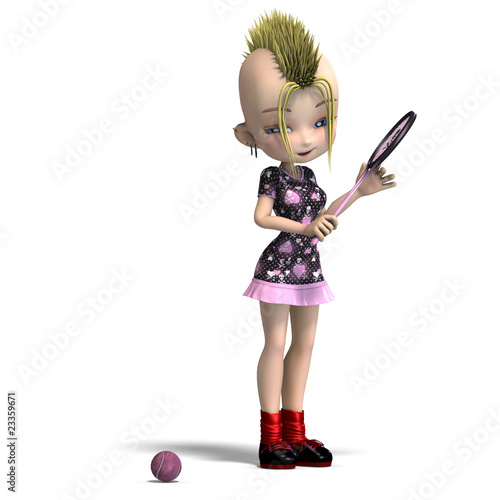 Cute Female Photo on Photo  Cute Female Cartoon Punk Is A Tennis Player  3d Rendering With