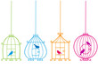 lovely birdcages with birds, vector