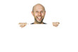 Portrait of a happy funny man peeking over a wall or white sign. Portrait of a happy funny man peeking over a wall or white sign.